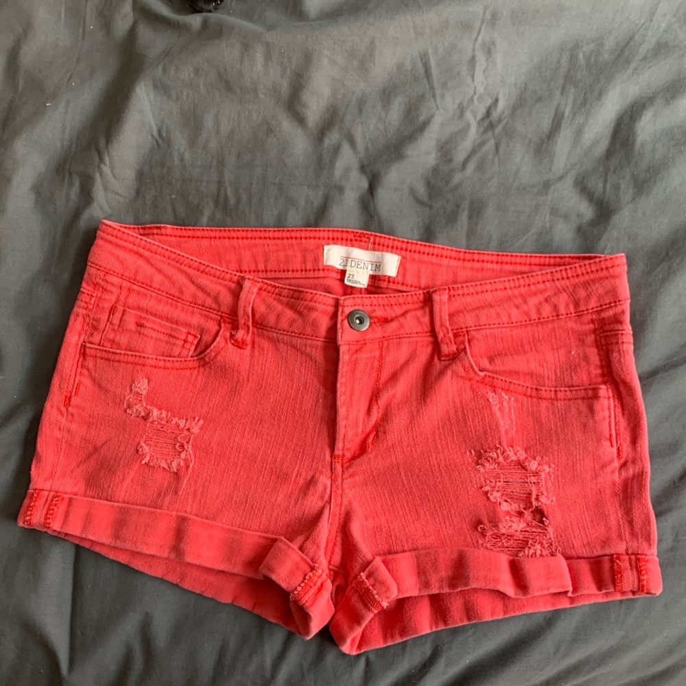 2.1 Denim Red Distressed Jeans